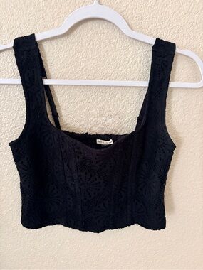 American Eagle Outfitters Black Crochet Crop Top with Wide Straps